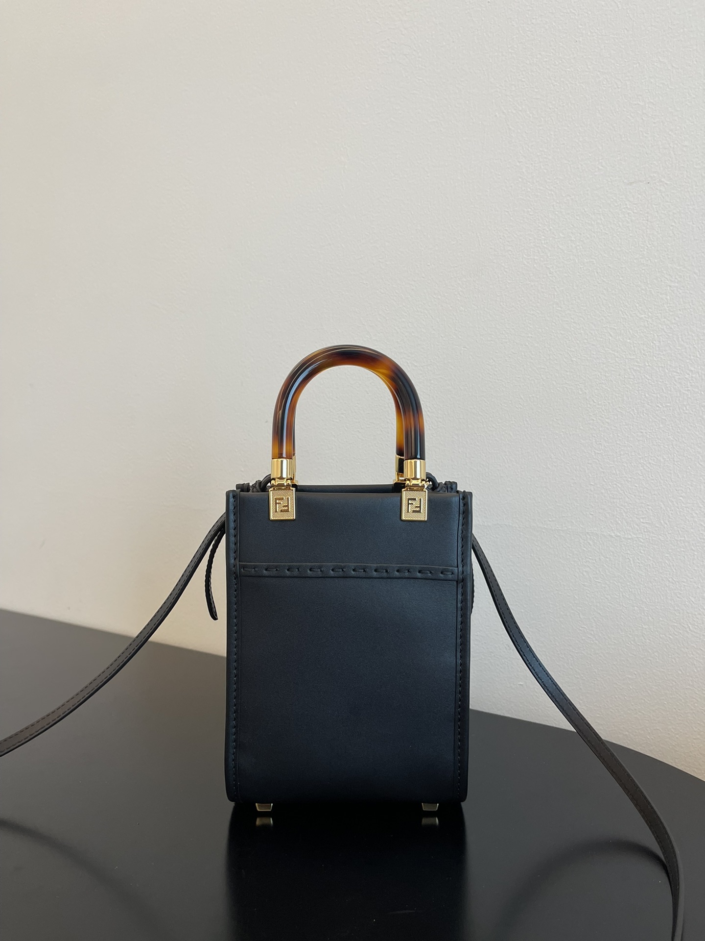 Fendi Mini Sunshine Shopper Black Leather Bag